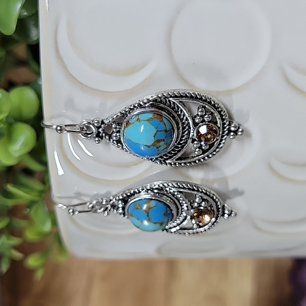 🔥LAST PAIR🔥 Bohemian Copper Turquoise Drop Earrings - Picture 4 of 7